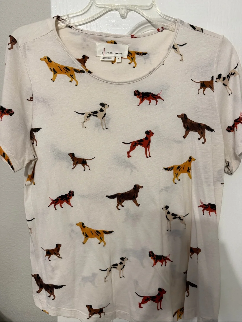 Anthropologie White “Dog” Print Short Sleeve Tee by Anthro rare size small